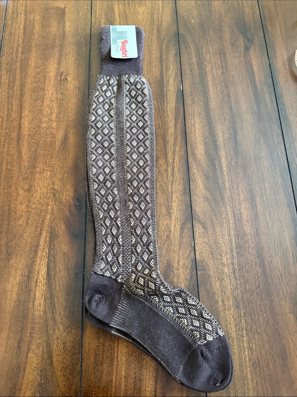 authentic Sastri brand knee-high sock in brown tones unisex